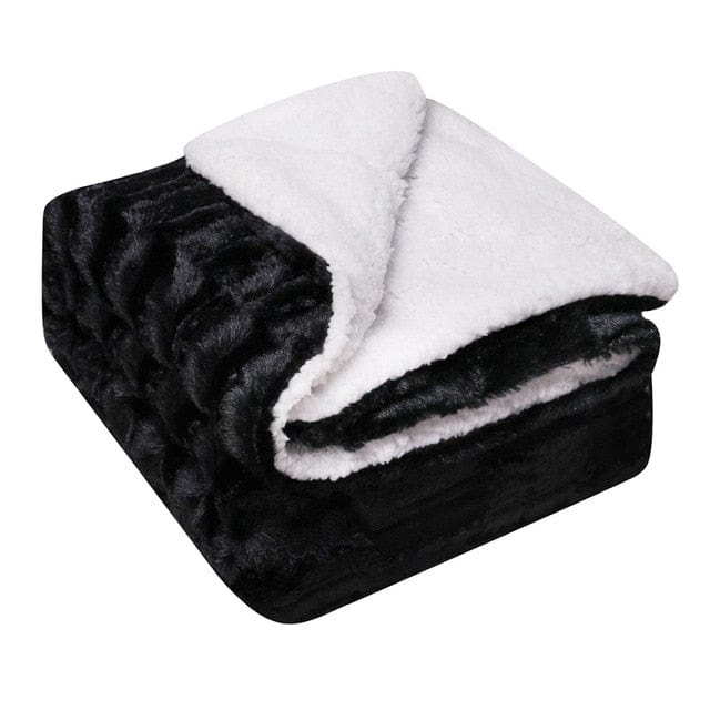 Plaid Luxe en Imitation Fourrure Noire 150x125 cm