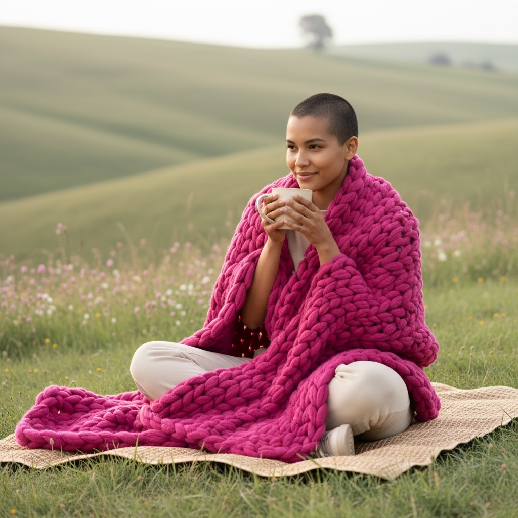 Plaid Grosse Maille Fuchsia Ultra-Doux