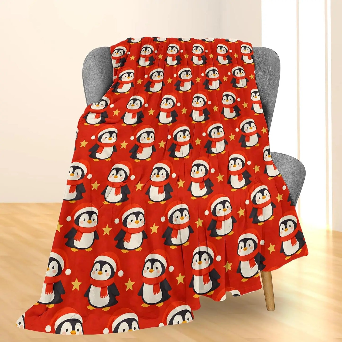 Plaid Noël Pingouin Albert Rouge