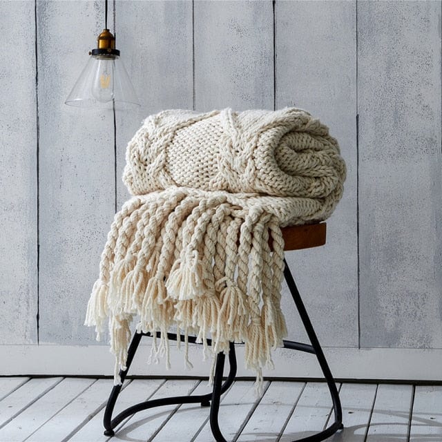 Plaid en Laine de Mouton de Luxe Beige / 120x150 cm