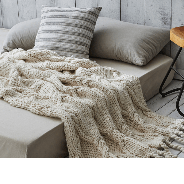 Plaid en Laine de Mouton de Luxe Beige / 120x150 cm