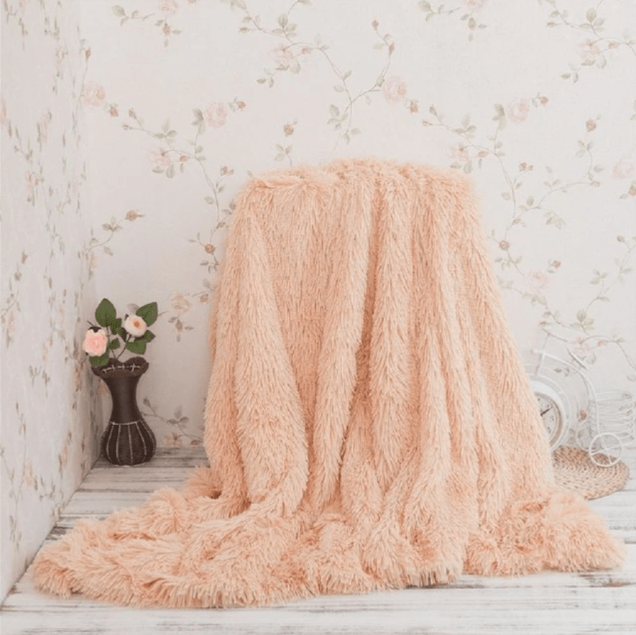Plaid Luxueux en Fausse Fourrure à Poils Longs Beige / 130x160cm