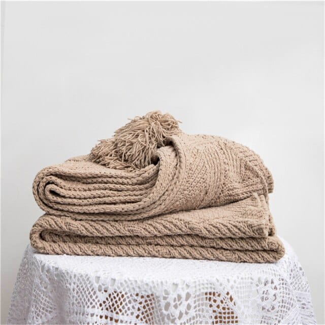 Plaid en Laine Épaisse Beige Foncé Beige Foncé / Taille M - 130x160 cm