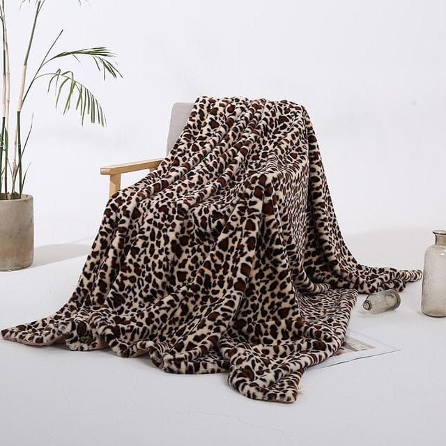 Plaid en Fausse Fourrure Léopard Beige Luxe Beige / Taille M - 130x160 cm