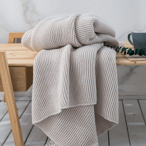 Plaid en Laine de Portugal - Beige Beige / Taille M - 130x170 cm