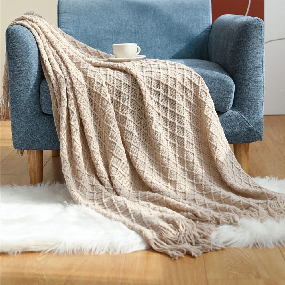 Plaid Scandinave Blanc avec Franges de Luxe Blanc / 125x170 cm