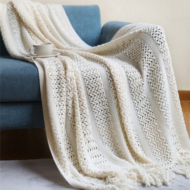 Plaid Scandinave en Laine de Qualité Blanc / 125x220 cm