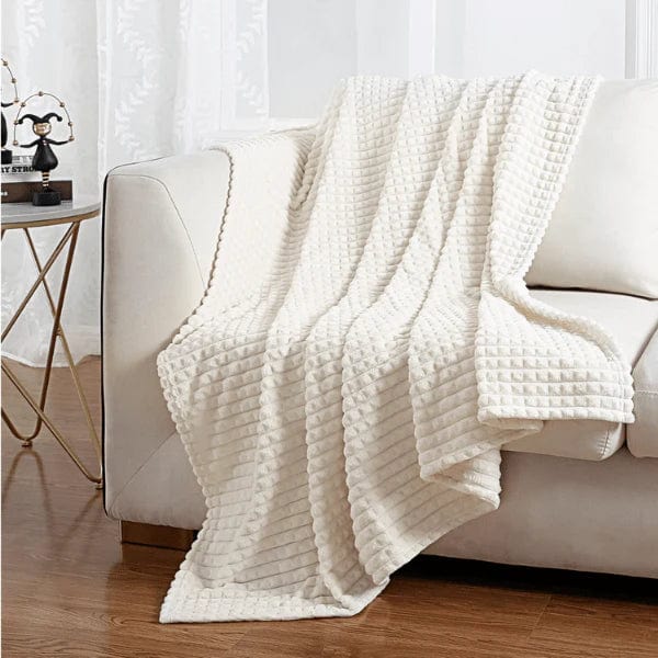 Grand Plaid Polaire Bleu Gris - Édition Spéciale Blanc / 130x150 cm