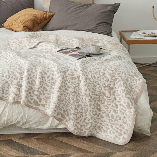 Plaid Léopard Blanc et Beige en Fausse Fourrure Blanc & Beige / Taille M - 130x160 cm