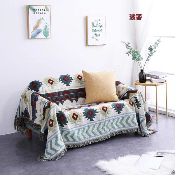 Plaid Bohème Blanc et Bleu - Collection Chic & Cosy Blanc & Bleu / Taille S - 90x180 cm