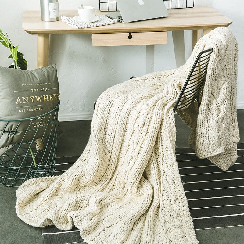Plaid en Laine Irlandaise Blanc Cassé de Luxe Blanc Cassé / Taille L - 150x200 cm