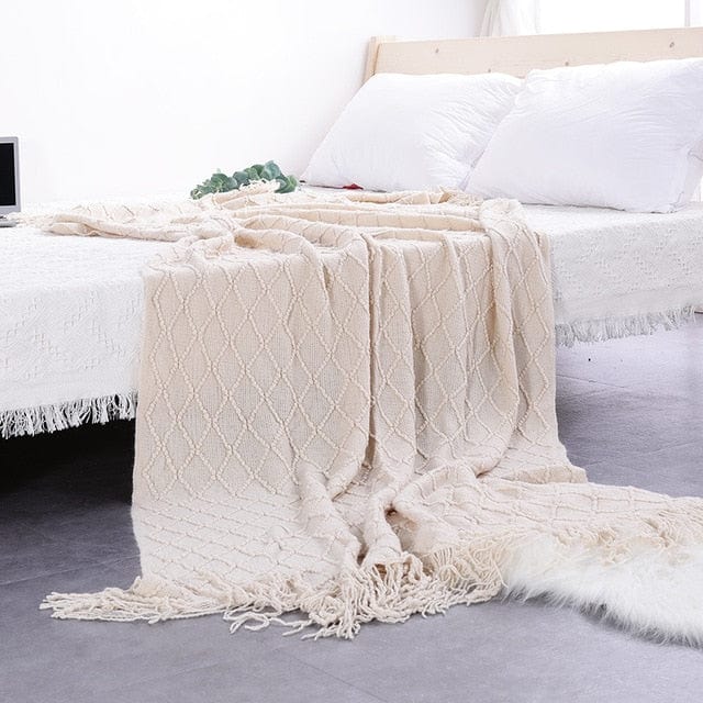 Plaid en Laine Blanc Pur Blanc Cassé / Taille M - 130x170 cm