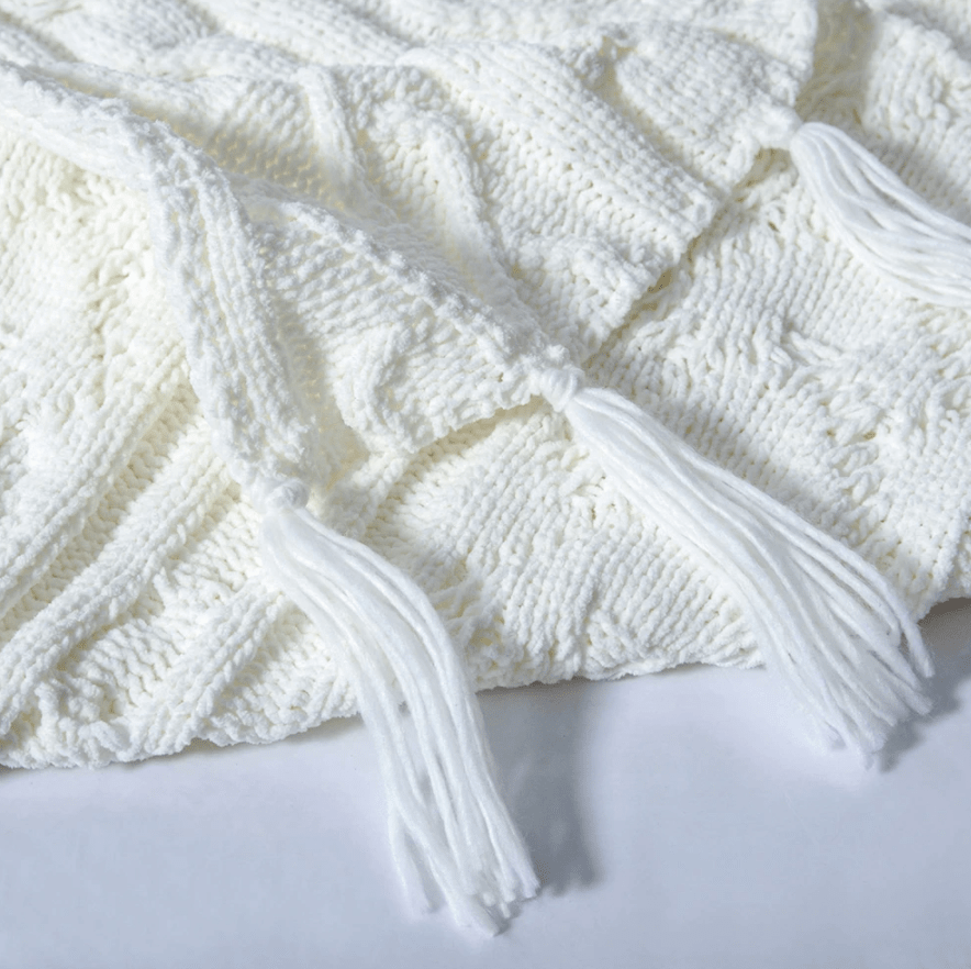 Plaid en Laine Blanc Élégant Blanc / Taille M - 130x160 cm
