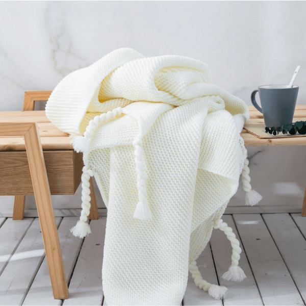 Plaid Laine Portugal Blanc - Collection Portugalia Blanc / Taille M - 130x170 cm