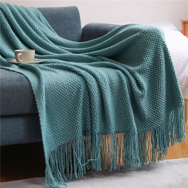 Plaid en Laine Pure Bleu Canard / 125x170 cm