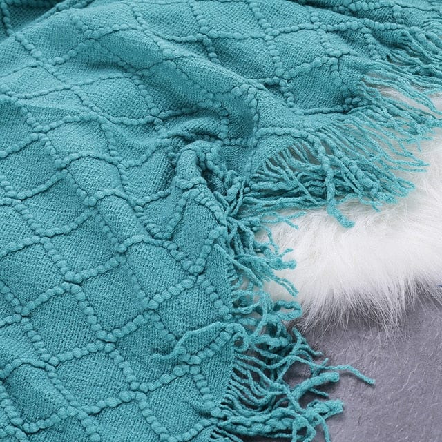 Plaid en Laine Bleu Céleste Bleu Canard / Taille M - 130x170 cm