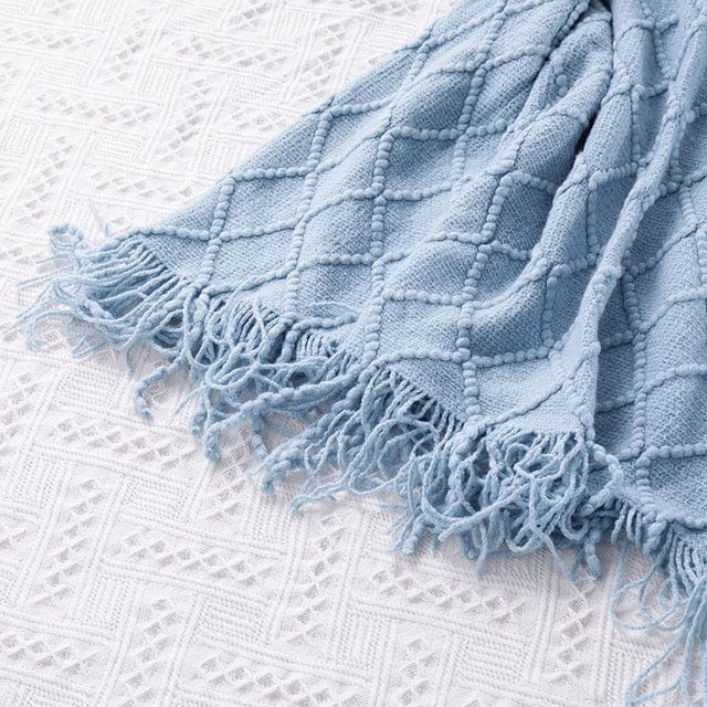 Plaid en Laine Bleu Céleste Bleu Clair / Taille M - 130x170 cm