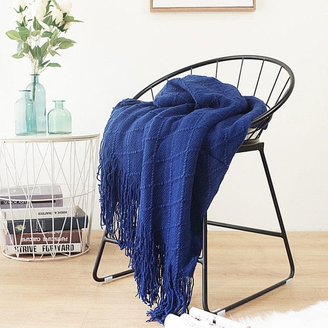 Plaid en Laine de Luxe Bleu Foncé / Taille M - 130x170 cm