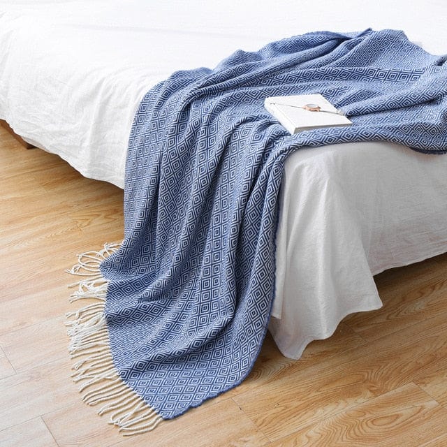 Plaid en Laine Bleu Léger Tricoté Bleu Léger / Taille M - 130x170 cm
