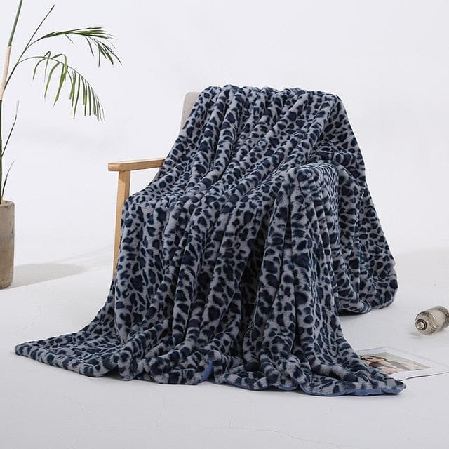 Couverture de Luxe en Fausse Fourrure Léopard Bleu Bleu / M - 120x200 cm Plaid confort individuel | Fauteuil & sieste