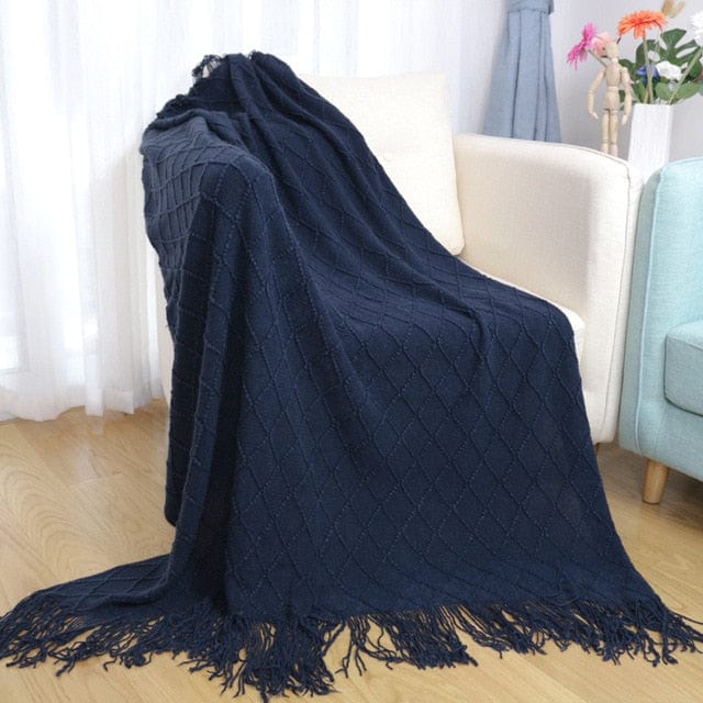 Plaid en Laine Bleu Marine de Luxe Bleu Marine / 125x170 cm
