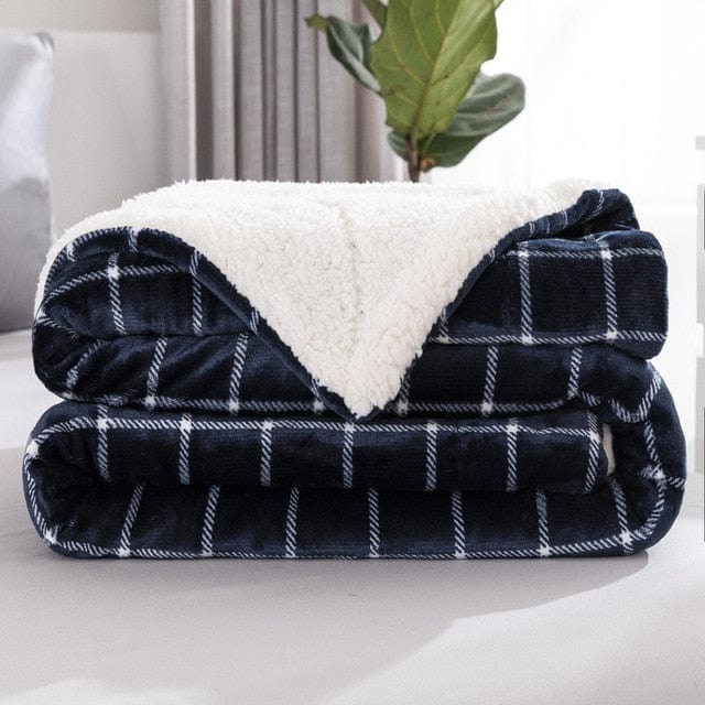 Plaid Polaire Léger Carreaux Bleu Marine - Collection Marine Chic Bleu Marine / Taille M - 100x120 cm