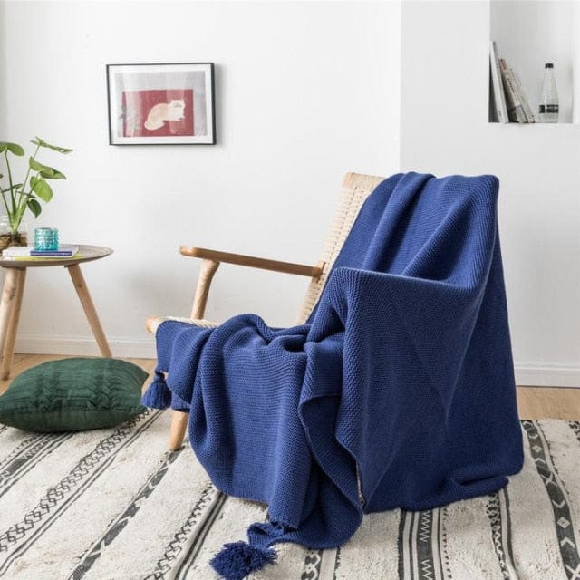 Plaid en Laine Chaud Bleu Marine de Luxe Bleu Marine / Taille M - 130x160 cm
