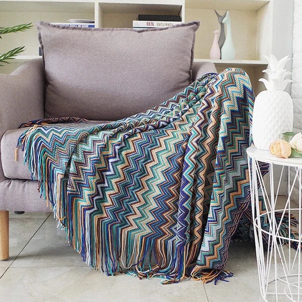 Plaid Bohème en Laine Bleue Bleu / Taille M - 130x170 cm