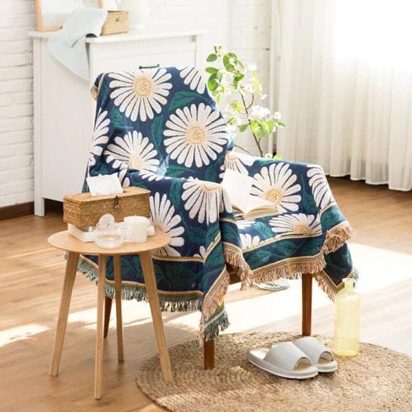 Plaid Bohème Fleuris Deluxe Bleu / Taille S - 90x180 cm