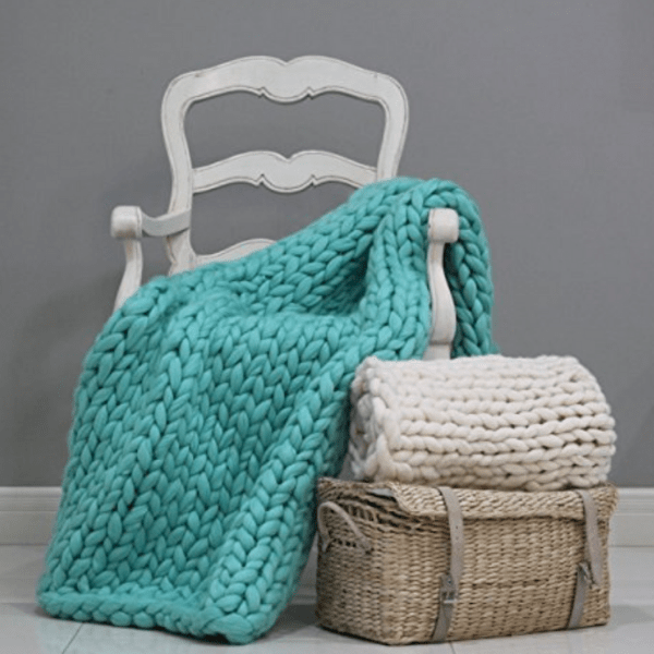 Pull en Maille Grosse Brandé - Bleu Bleu / Taille S/M - 100x150 cm