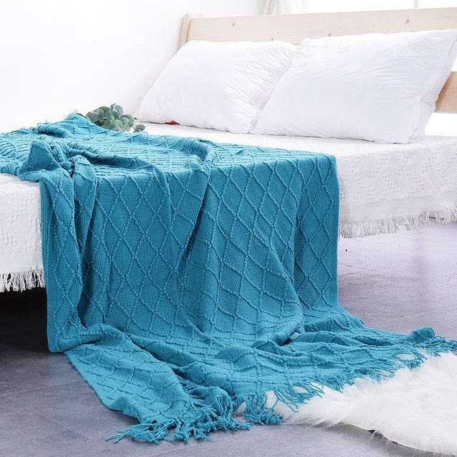 Plaid en Laine Bleu Céleste Bleu Turquoise / Taille M - 130x170 cm