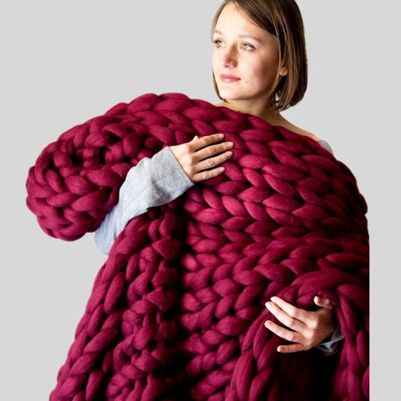Plaid Grosse Maille Bordeaux - Collection Cosy Home Bordeaux / 100x100 cm