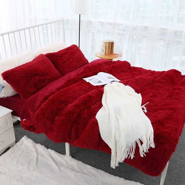 Plaid Doux en Fausse Fourrure Luxueuse Bordeaux / Taille M - 130x160 cm