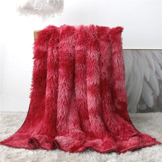 Plaid Fausse Fourrure Rouge Dégradé Glamour Dégradé Rouge / Taille M - 130x160 cm