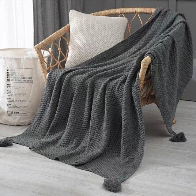 Plaid en Laine Vierge Gris Foncé de Luxe Gris / 110x150 cm