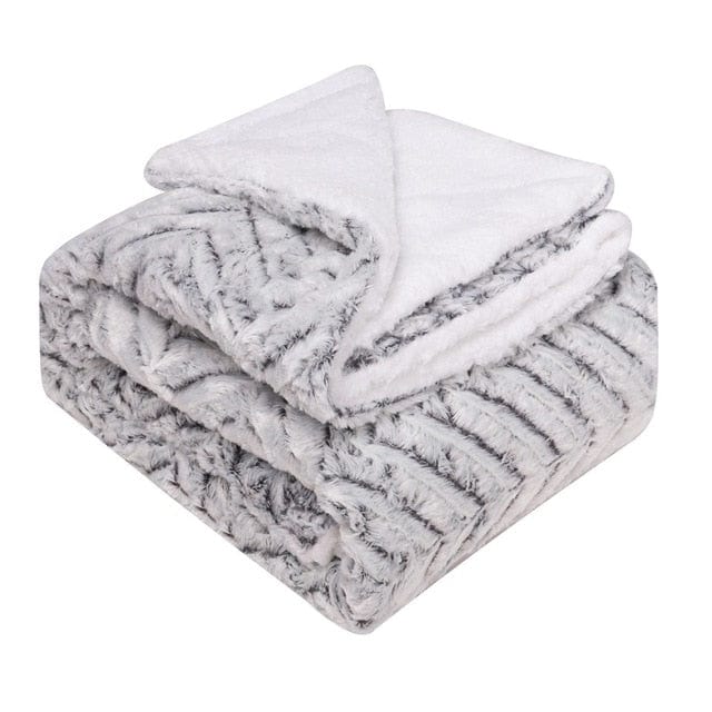 Plaid Luxueux en Fausse Fourrure Grise et Blanche Gris & Blanc / 150x125 cm