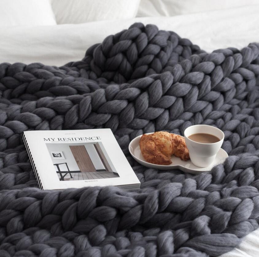 Plaid Maille Gris Épais - Collection Cosy & Chic Gris Foncé / 120x145 cm