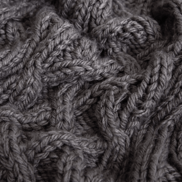 Plaid Crochet Luxe en Grosse Laine Gris Foncé / 120x150 cm
