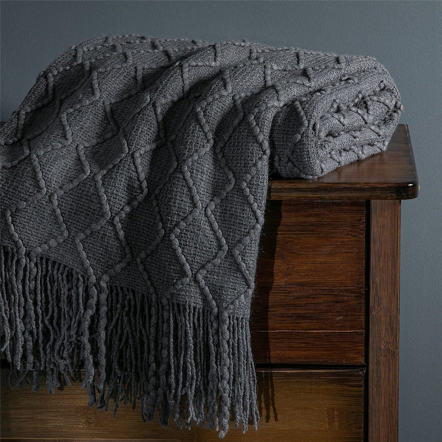 Plaid en Laine Grise Anthracite Gris Foncé / 125x150 cm