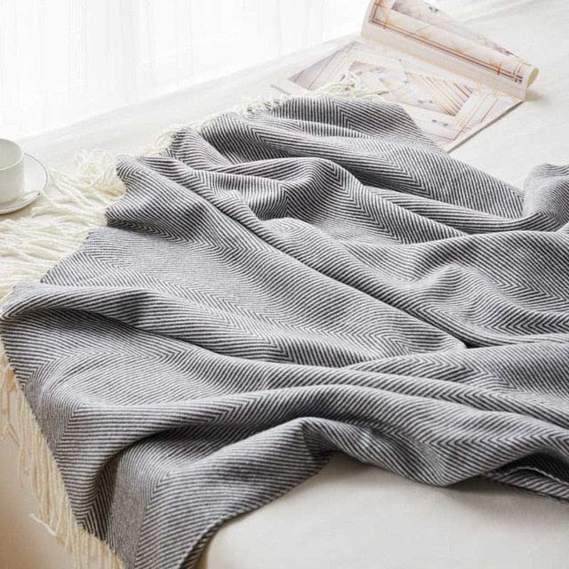 Plaid en Grosse Laine Grise Gris Foncé / Taille M - 130x170 cm