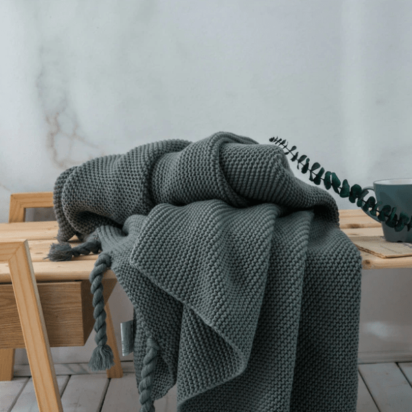 Plaid en Laine Portugal Gris Anthracite Gris Foncé / Taille M - 130x170 cm