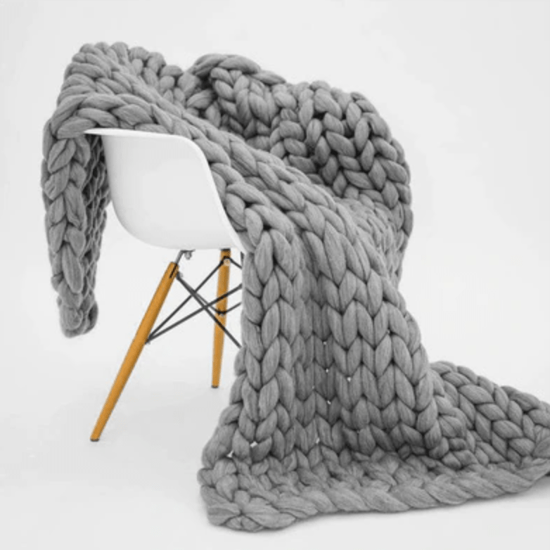Plaid en Tricot Grosse Maille Gris - Collection Cosy Chic Gris / Taille M - 100x120 cm