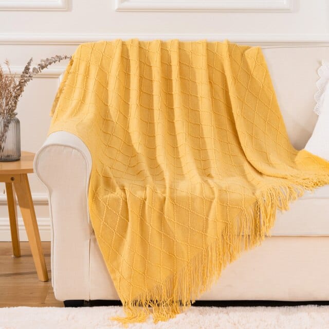 Plaid Élégant en Laine Jaune Jaune / 125x150 cm