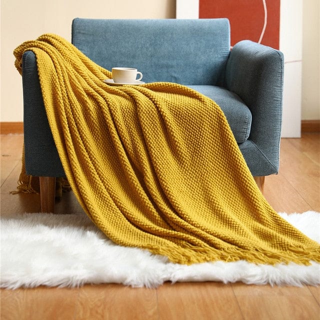 Plaid en Laine Pure Jaune / 125x170 cm