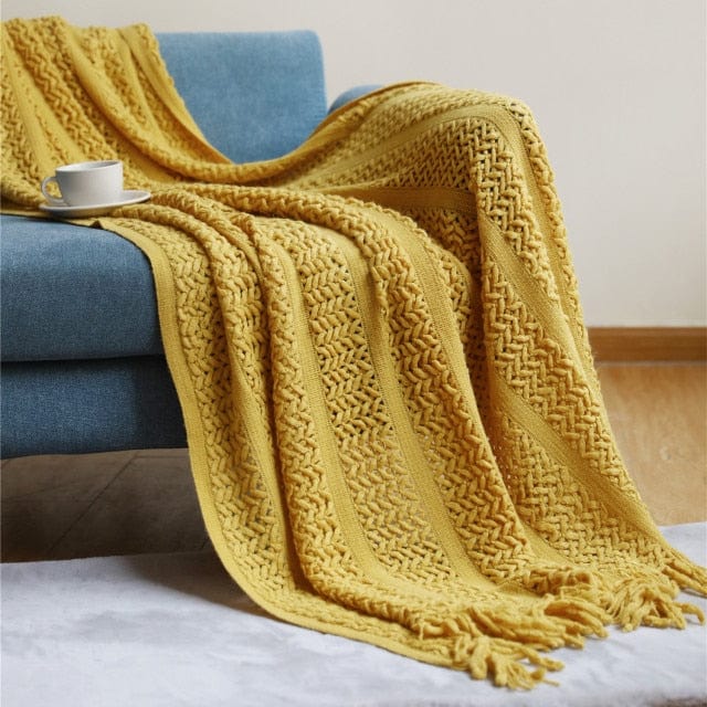 Plaid Scandinave en Laine Jaune Jaune / 125x170 cm