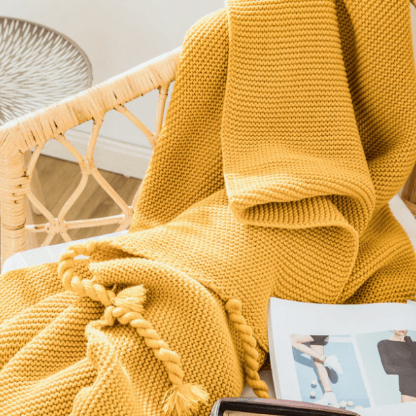 Plaid en Laine du Portugal - Jaune Moutarde Jaune / Taille M - 130x170 cm