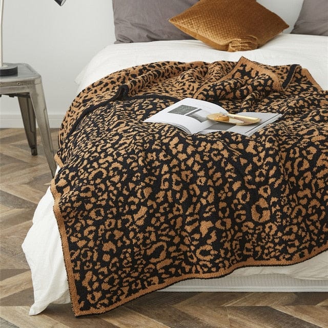 Plaid Fausse Fourrure Léopard Noir et Marron - Luxe et Confort Noir & Marron / Taille M - 130x160 cm