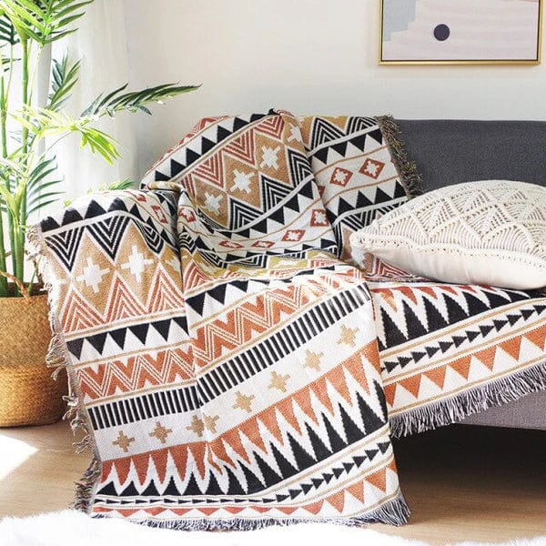Plaid Bohème Chic Orange et Blanc Orange & Blanc / Taille S - 90x180 cm
