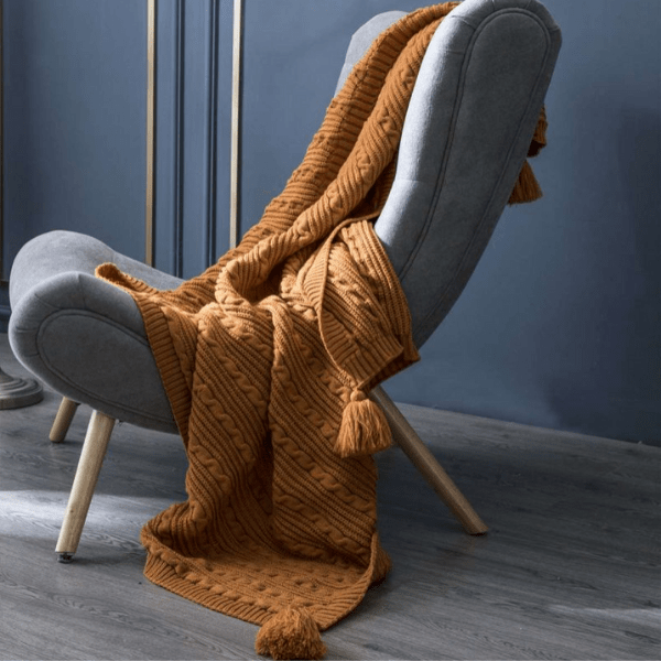 Plaid en Laine Torsadée Orange Sunset Orange / Taille M - 130x160 cm
