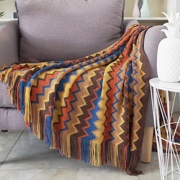 Plaid Bohème en Laine Orangée Orange / Taille M - 130x170 cm